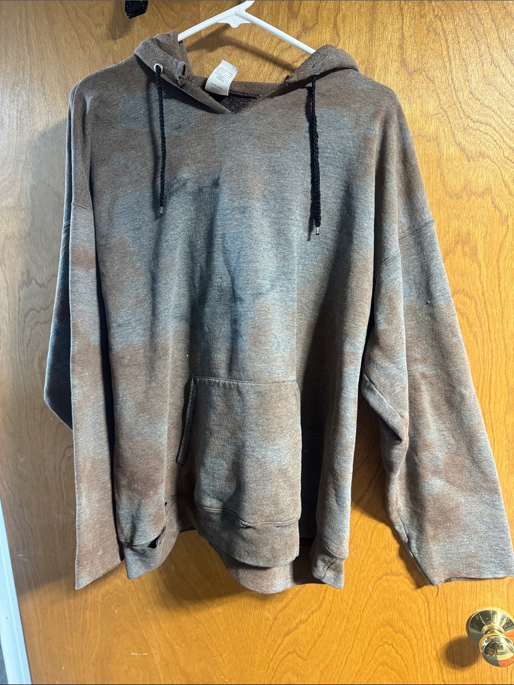 Mens  Hooded Pullover Sweatshirt - Brown Tie-Dye